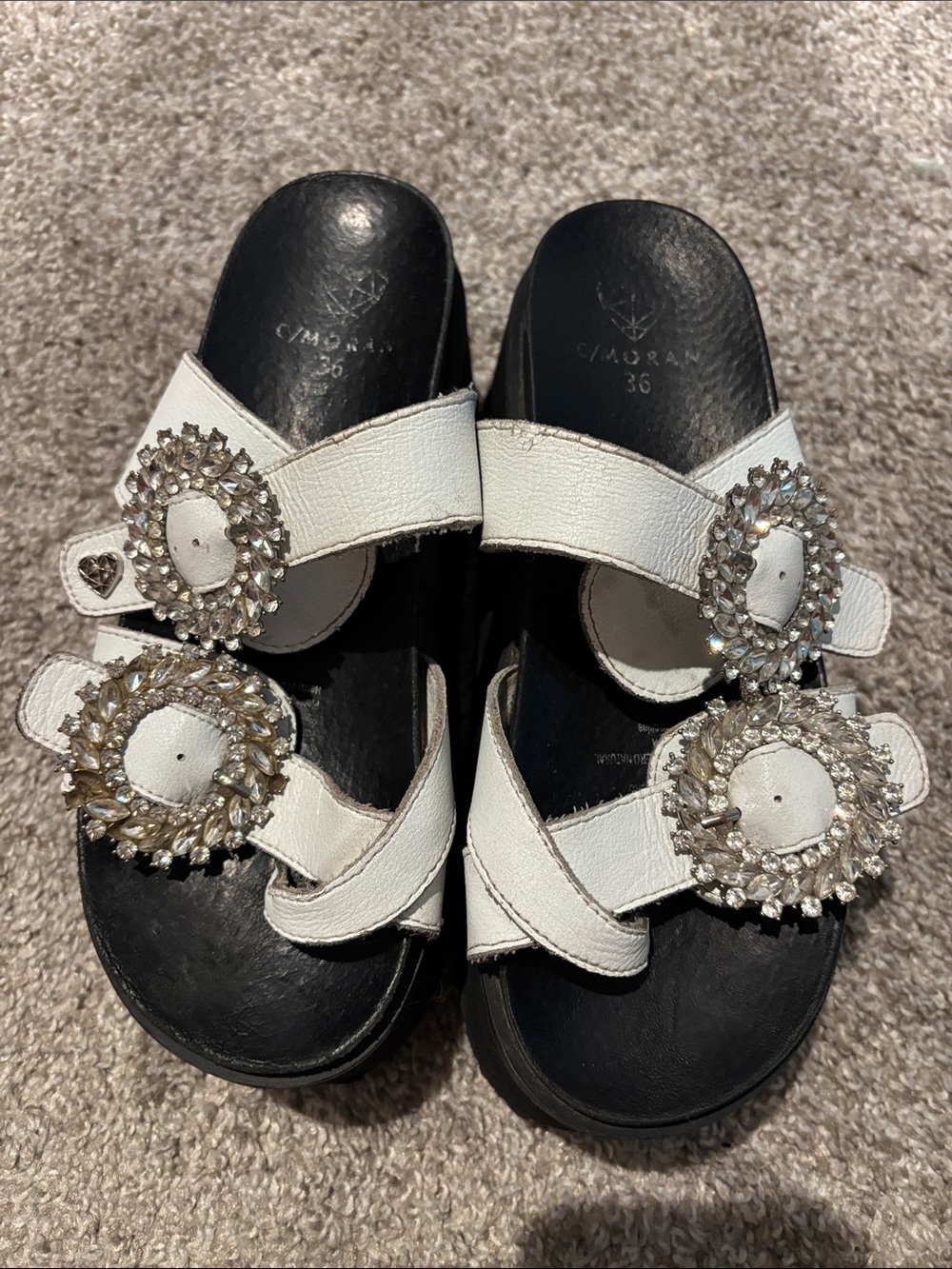 Embellished White Leather Slide for Women